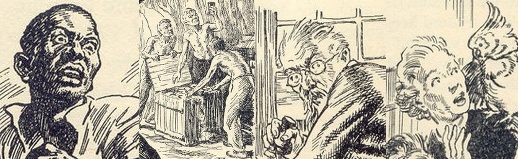 Jo-Jo, the 'baddies', Uncle Jocelyn and Aunt Polly drawn by Stuart Tresilian