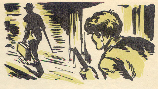 George following the tall, stooping man.