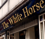 The pub sign for the White Horse in Beckenham. Taken from their website. 