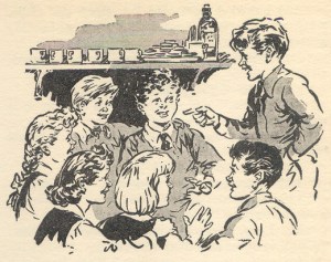 Peter conducting a Secret Seven meeting. Drawn by George Brook 1949.