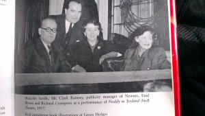 (L-R) Malcolm Saville, Clark Ramsey, publicity manager for George Newnes, Enid Blyton and Richmal Crompton. 