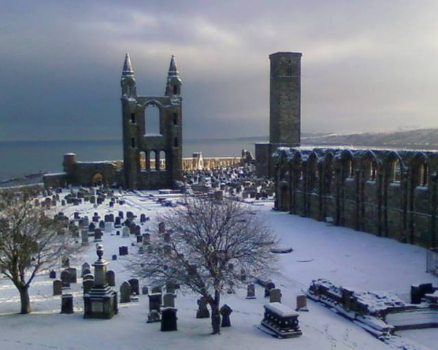St Andrews Cathedral under snow taken from Facebook