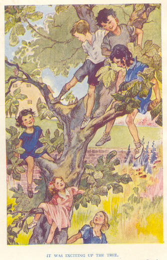 All but Margery daring to climb a tree